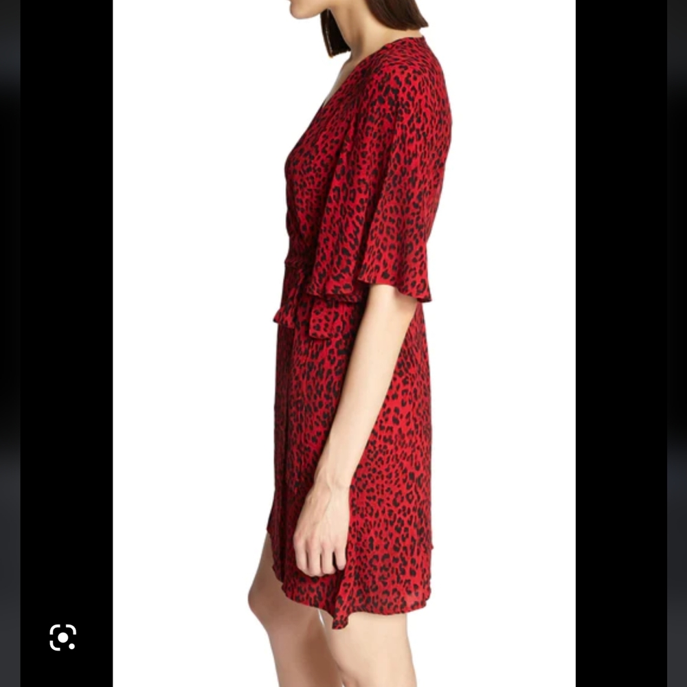 NWT Sanctuary Red Leopard print short sleeve v-neck tie wrap dress, size large - Picture 3 of 11